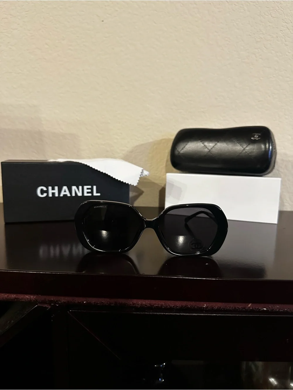 CHANEL Black Round Oversized Sunglasses